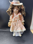 Vintage Porcelain&cloth Doll 16” with stand/ Set Of 3