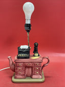 World Bazaars Ceramic Desk Teapot Electric Tabletop Lamp