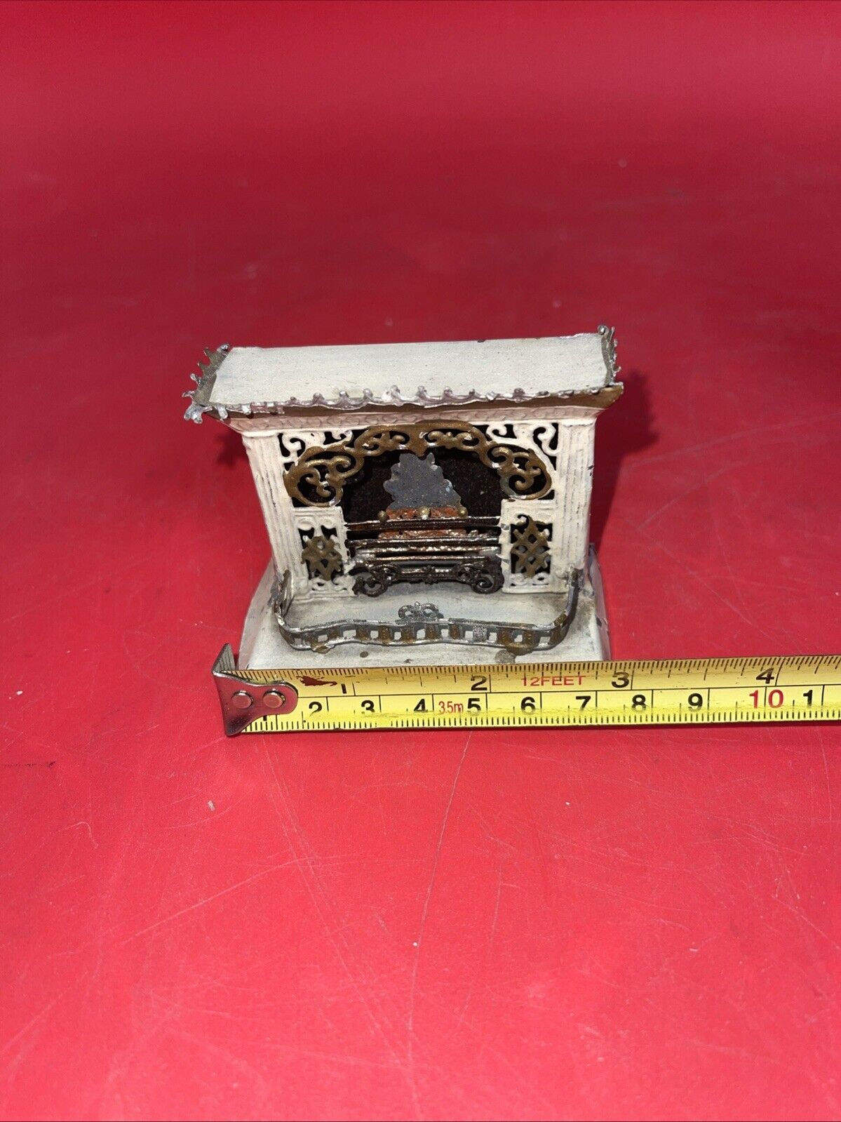 Antique, Dollhouse,  Tin & Soft Metal Fireplace, Shabby & Chic!