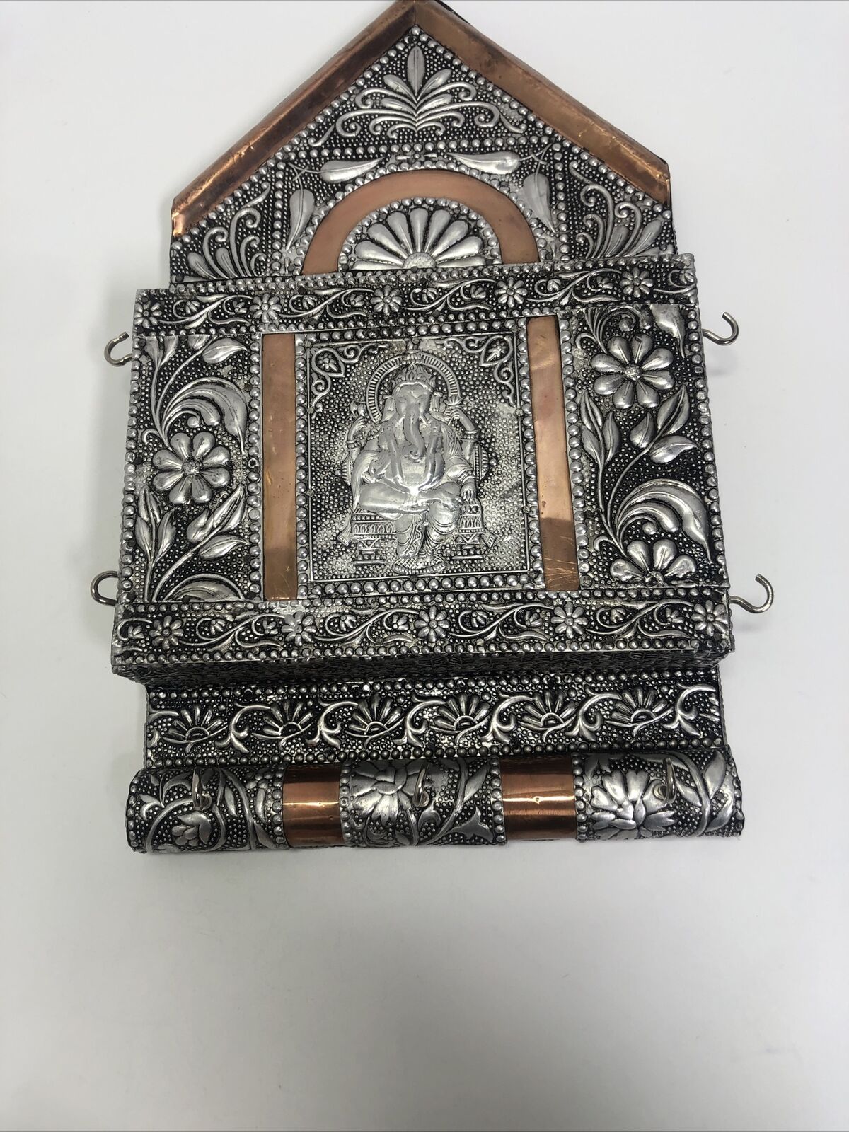 Hammered Metal Hanging Key Case w/ Elephant God Ganesh