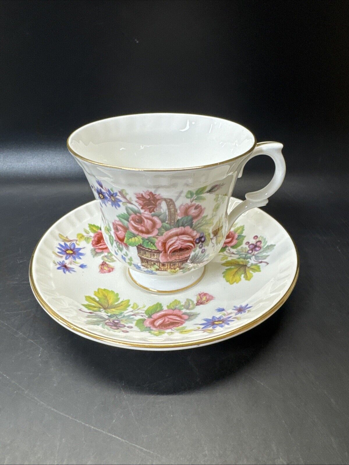 Staffordshire Bone China Crown Tea Cup & Saucer/ Set Of 2