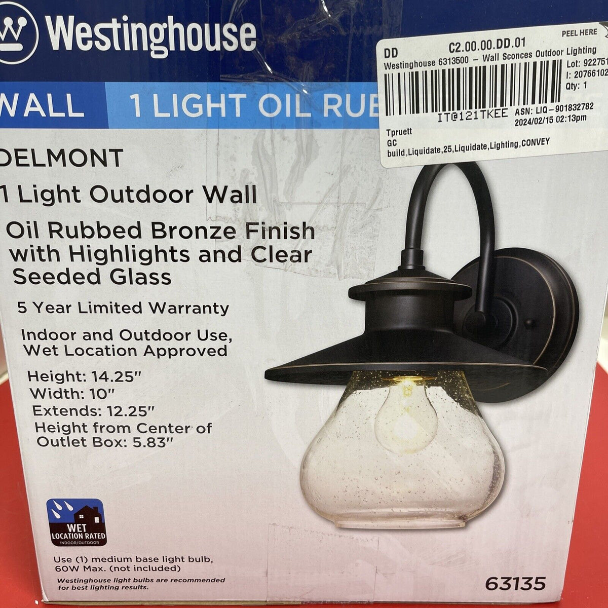 Westinghouse 6313500 Delmont 1 Light 14-5/16" Tall Outdoor Wall - Bronze