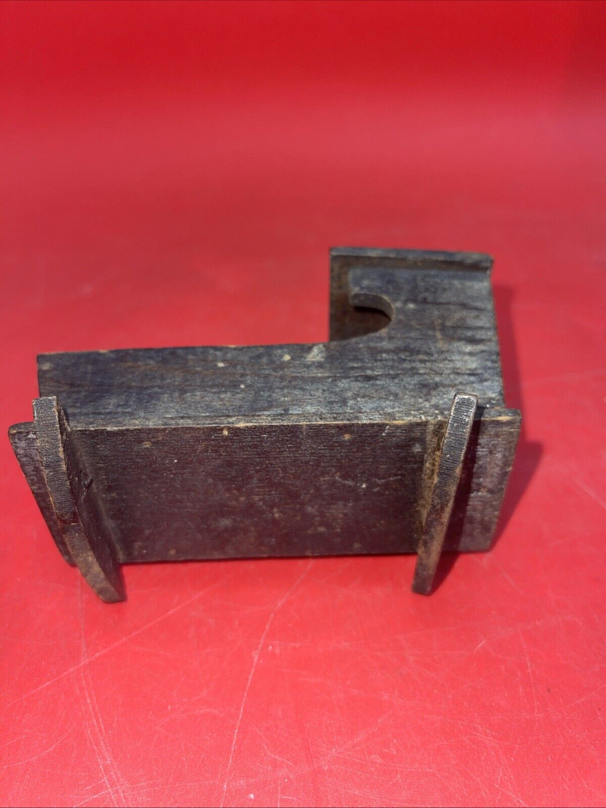 Antique Wood Doll Cradle with Hood, Old Black Stain, 4.5"