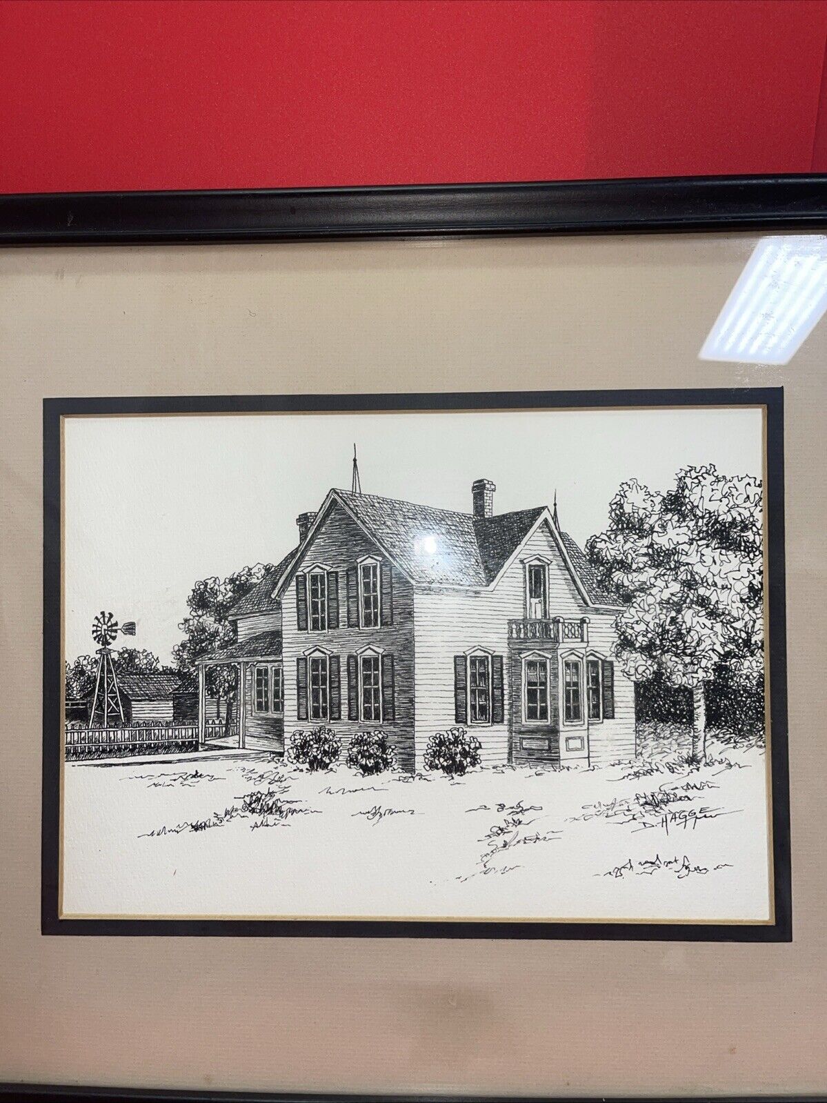 Original Pen & Ink Sketch Framed 8" x 11” signed D. Hagge