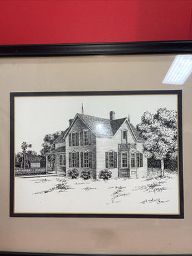 Original Pen & Ink Sketch Framed 8" x 11” signed D. Hagge