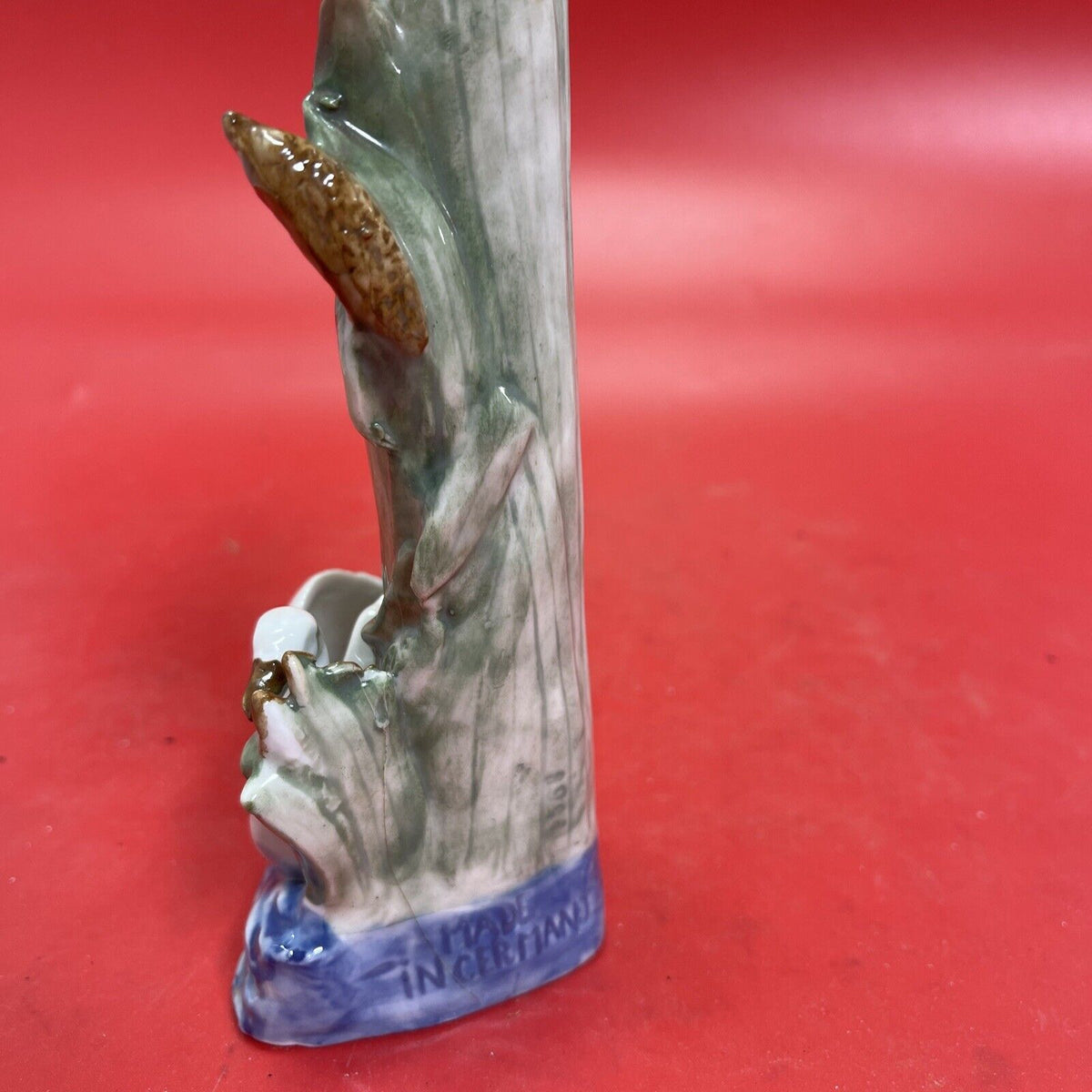 Majolica Swan & Cattails Bud Vase 7” Tall Made in Germany Signed & Numbered