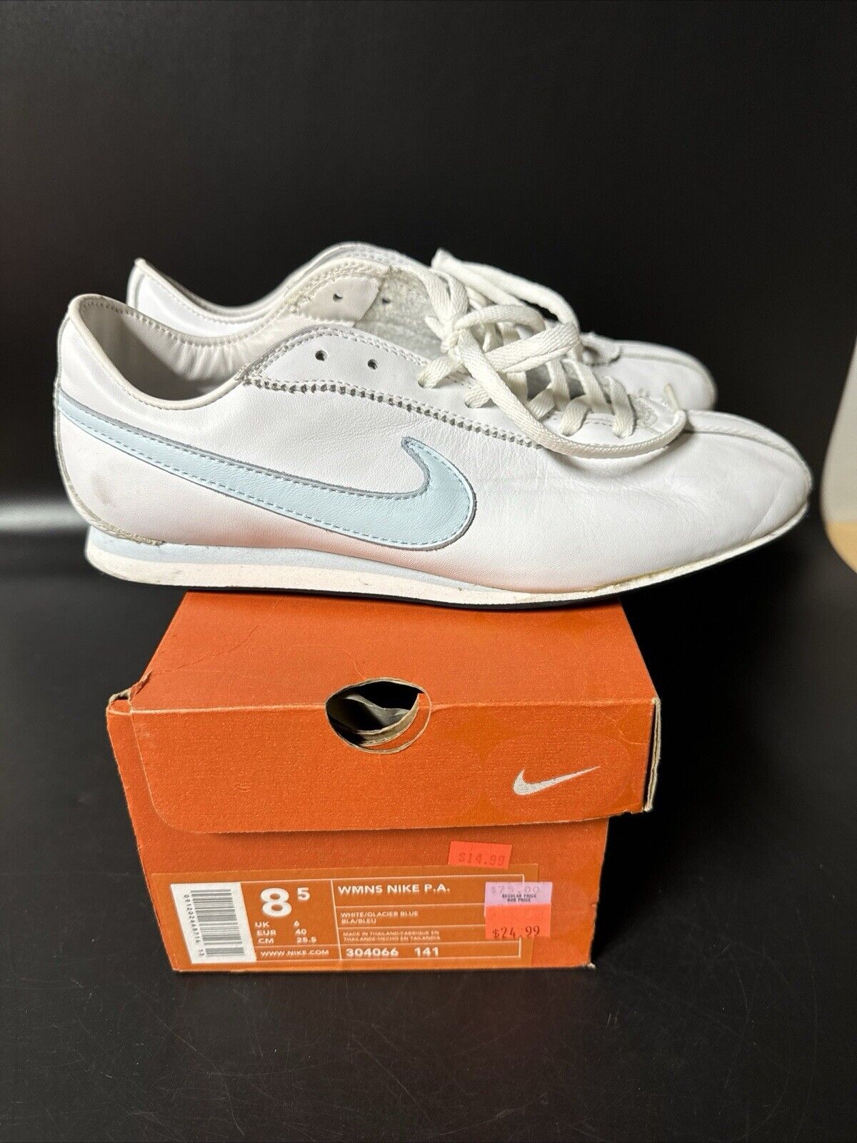 Vintage Nike Classic PA Golf White Blue Leather Womens Trainers Size 8.5