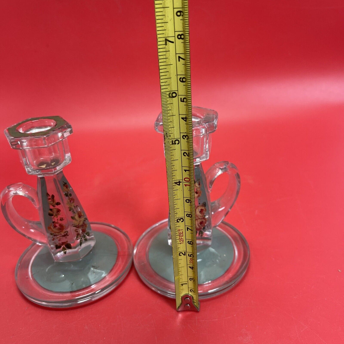 Vintage Glass Candlestick glass stick handle 5.5"Set 2