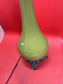 Vintage Gothic Green Porcelain and Brass Table Lamp 29.5” Tall