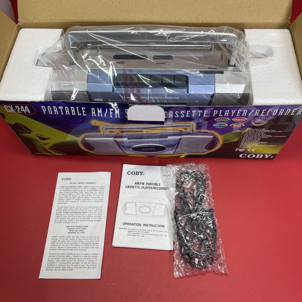 Coby CX-244 Portable Cassette Stereo Player Boombox, Light Use,W Box Vintage 90s