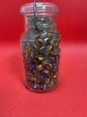 Vintage  Glass Ball Ideal Jar Filled With Marbles.  Jar Is 7” Tall.