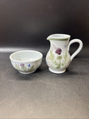 Buchan Pottery Portobello Scotland Thistle Creamer & Sugar Blue