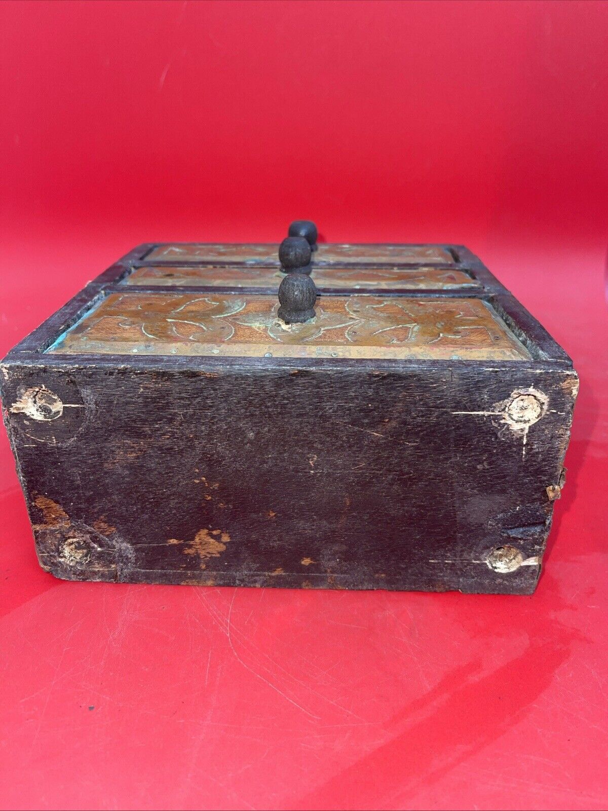 Rare Antique Vintage Wooden Chest with 3 Drawers Handmade for Jewelry