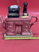 World Bazaars Ceramic Desk Teapot Electric Tabletop Lamp