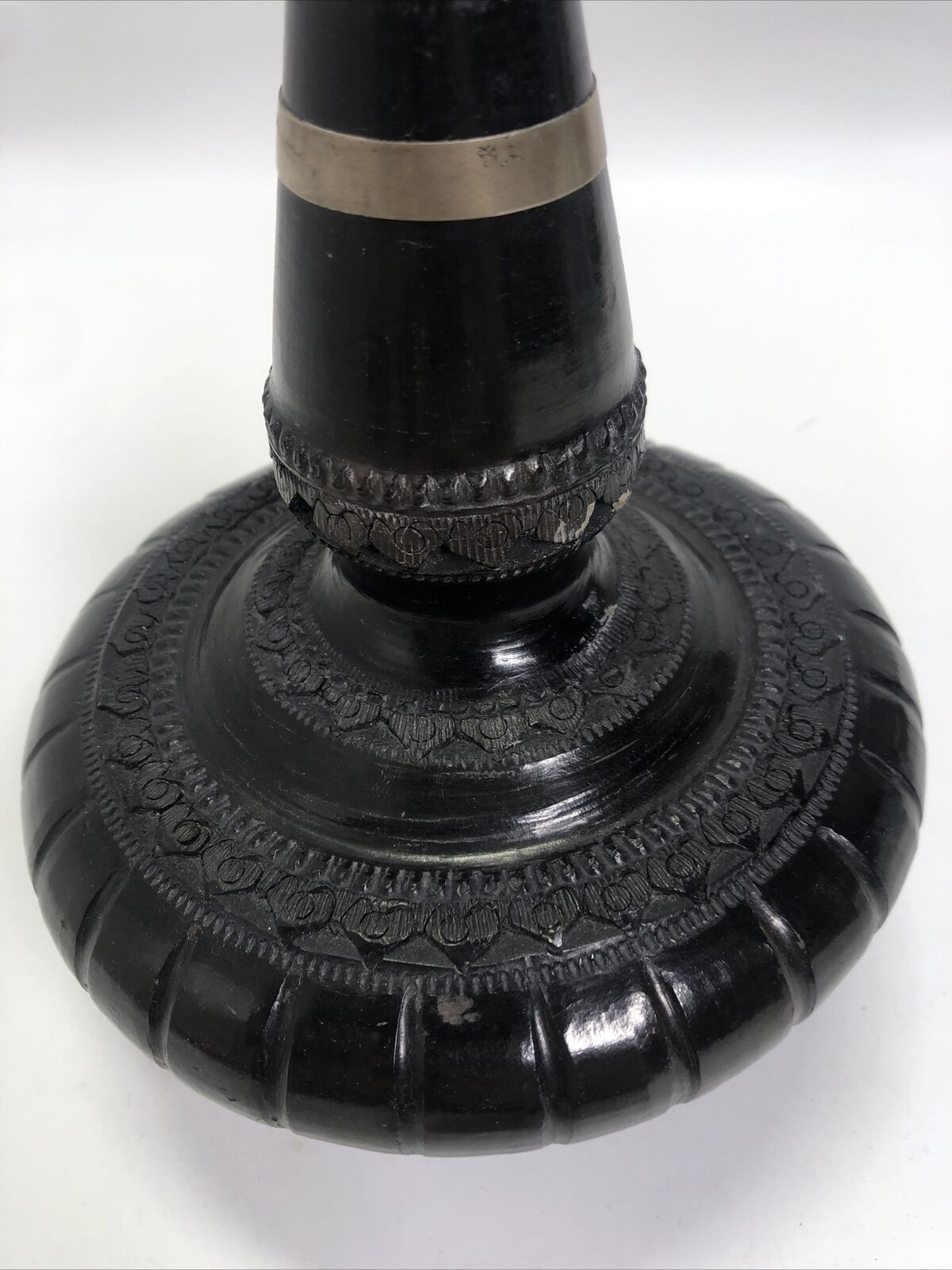 Thai Pottery Carved Bottle with Elephant Finial, Antique