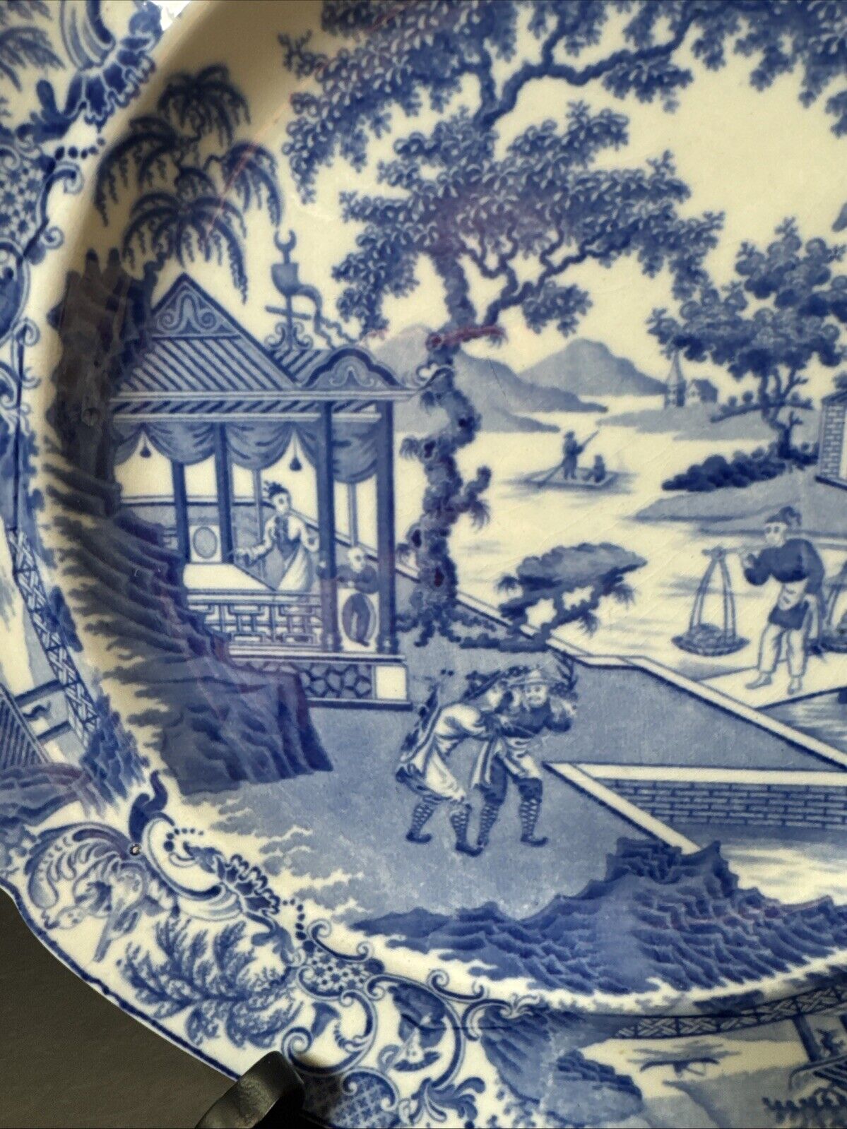 1820s Staffordshire Blue Transferware Plate Chinese Motif Decoration