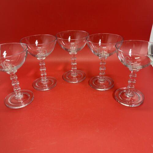 Vintage Etched Clear Glass Footed Tumblers Stemware Set 5