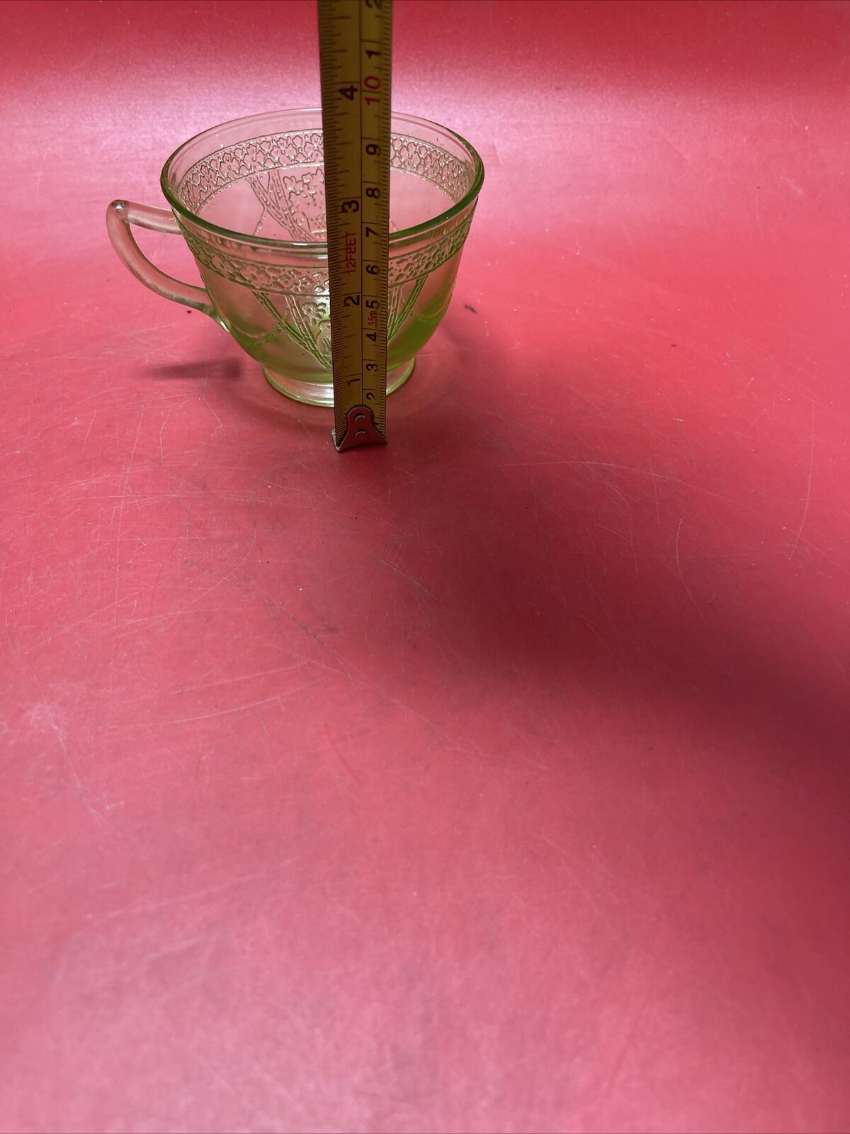 Anchor Hocking Depression Glass Cameo Ballerina Green Uranium Tea Cup & Saucer