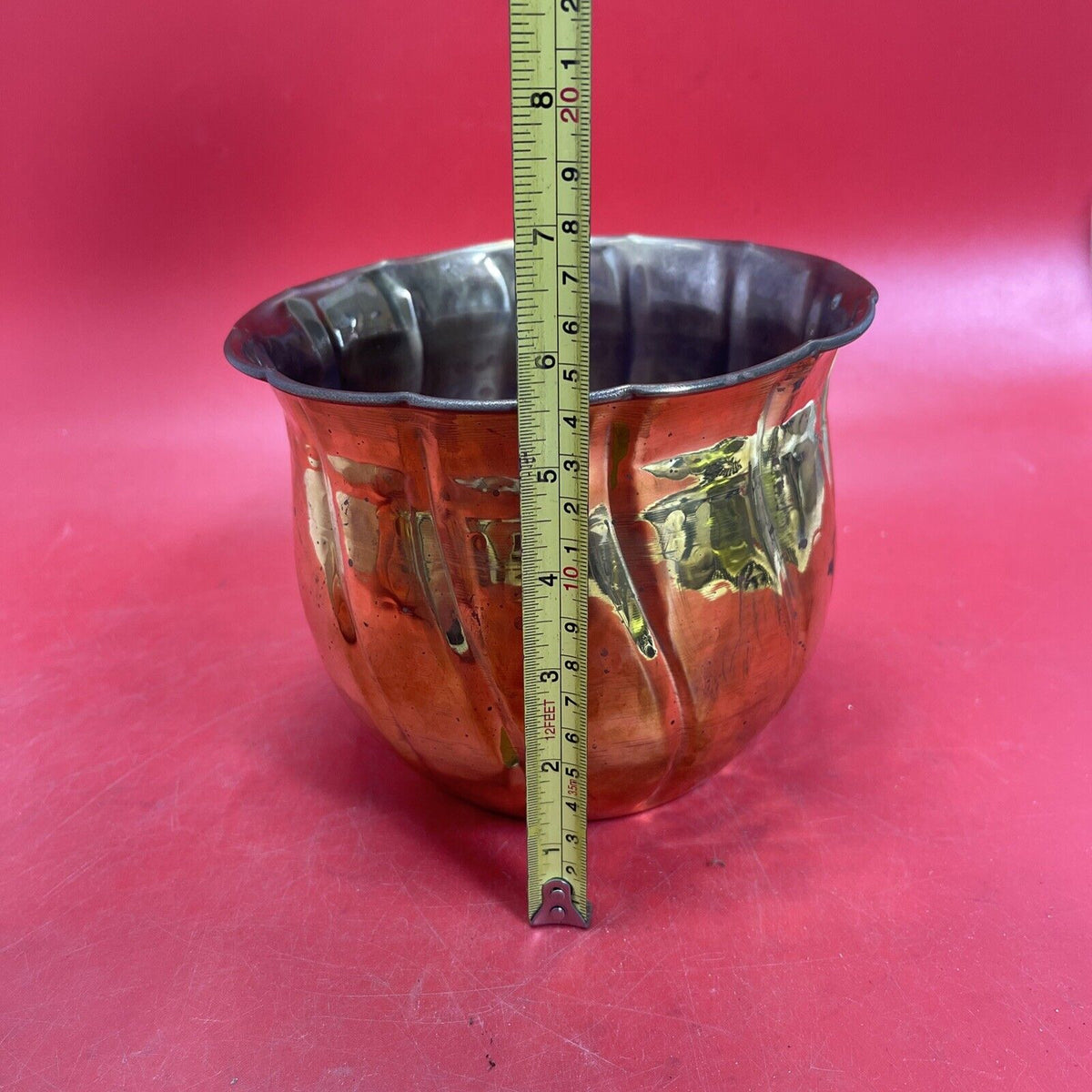 Vintage Solid Brass Round Planters Set 3pc Different Designs