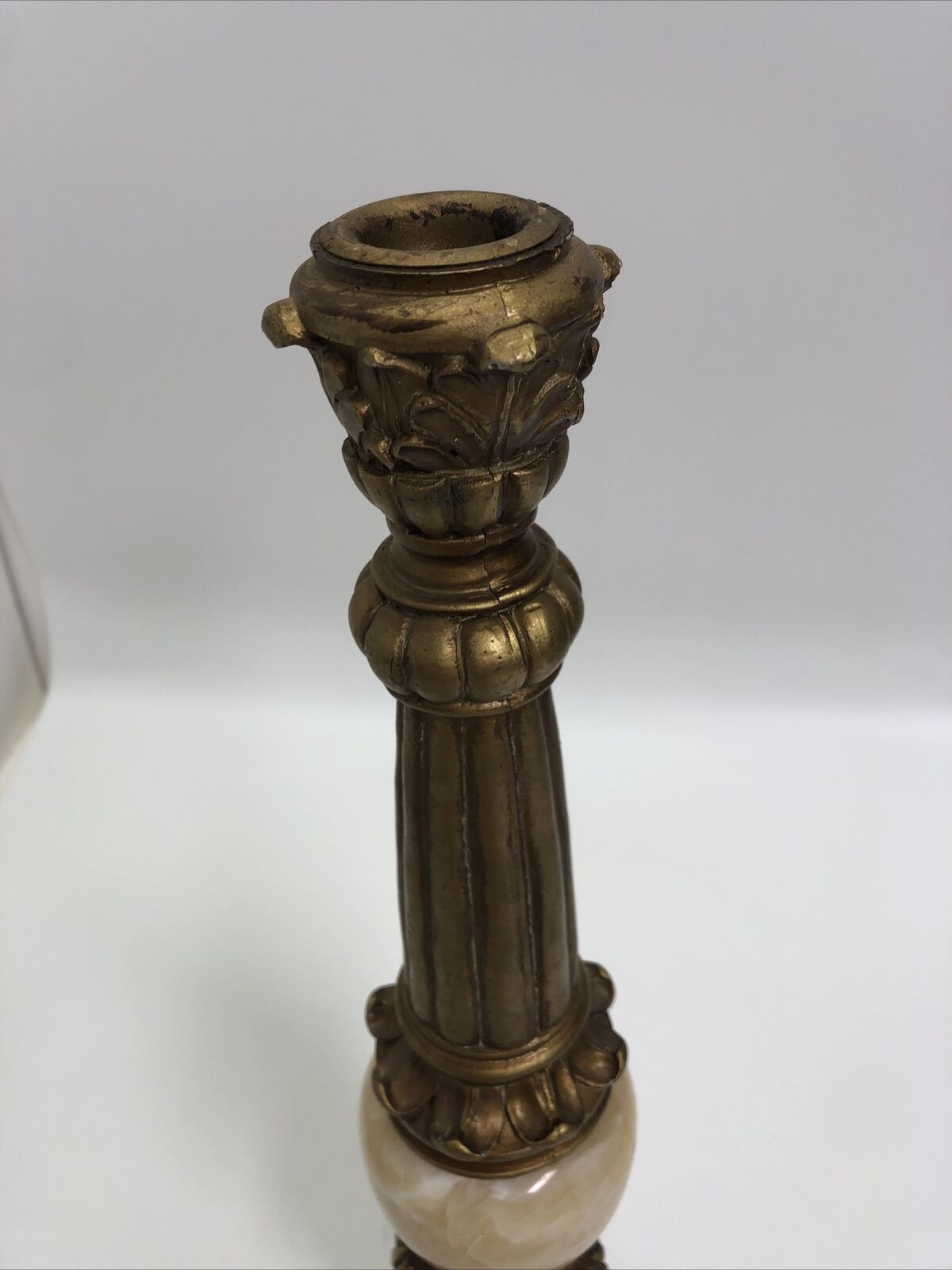 Pillar Candleholder Alabaster & Ornate Gold Gilt