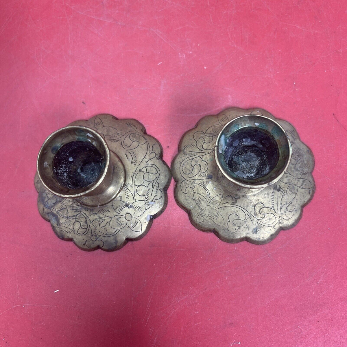 Vintage Chinese Brass Candle Stick Holder  Pattern
