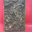 Antique Spanish Walnut Wardrobe Door with Hunting Motif 19”x12”