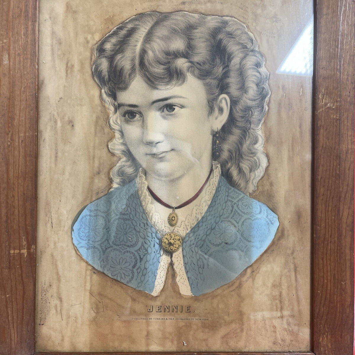 Antique CURRIER & IVES Hand Colored Lithograph "Jennie", NY, Framed