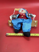 Clown Marionette Puppet With Porcelain Face On Swing 9” Figure