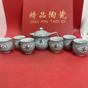 Vintage Asian Tea Set Teapot Cups Flowers Bridge Scene China Japan