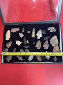 Native American Artifacts Lot 28 w/ Frame Arrowheads Collection 12”x8” Frame