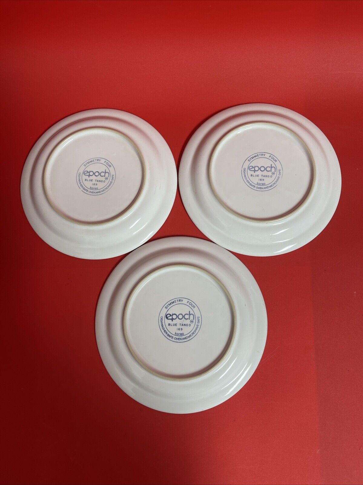 Epoch Blue Tango  Lot 3 Salat Plate & 3 Bowls Soup Symmetry 169 Korea  6 5/8”