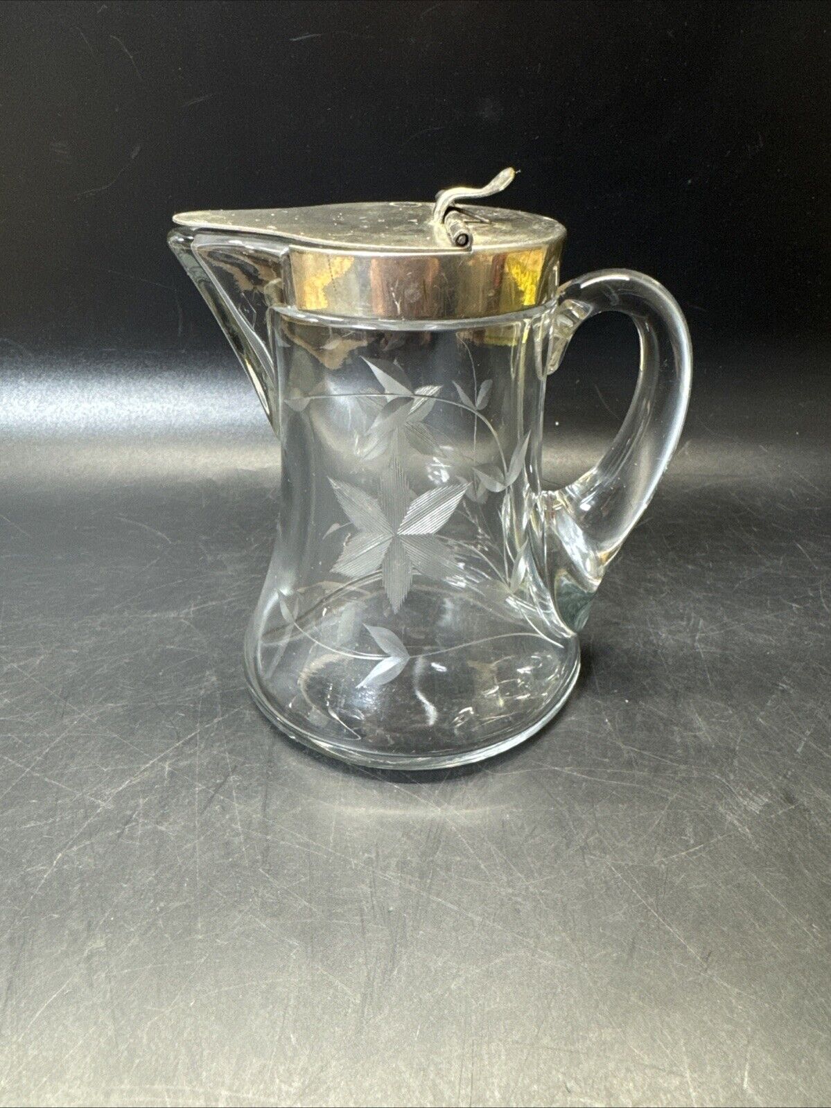 Vintage Heisey Crystal Syrup Pitcher With Chrome Lid