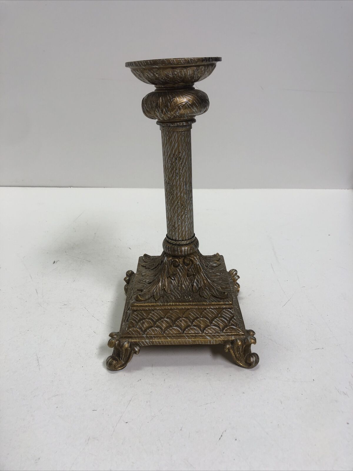 Pillar Candle Holder Resin Marble Ornate Column Base 10" Retro Home Decor