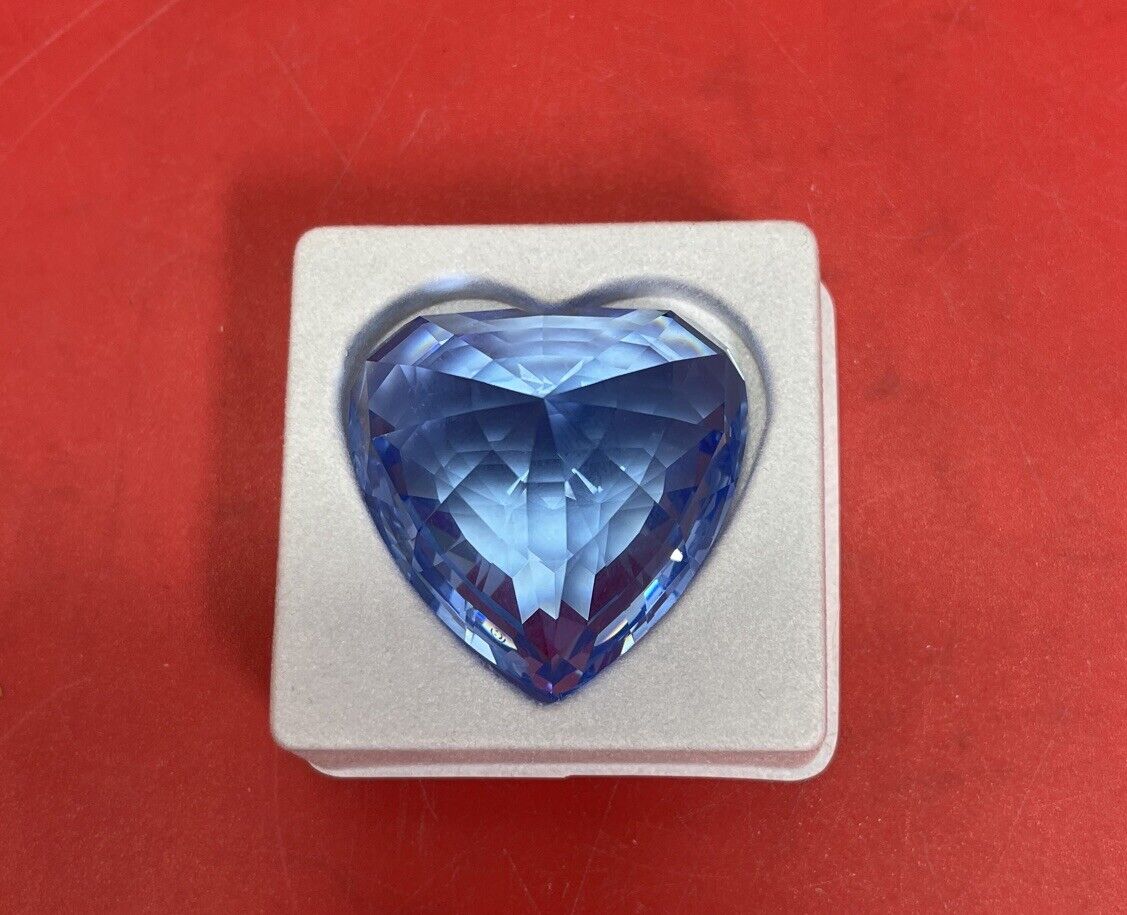 Swarovski Memories Crystal Blue Heart Paperweight with Mini Clear HEARTS