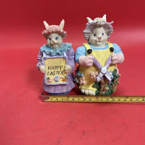 VTG IOB World Bazaars Inc Bunny Collectibles Easter Bunny 5.5”Figurines Lot of 2