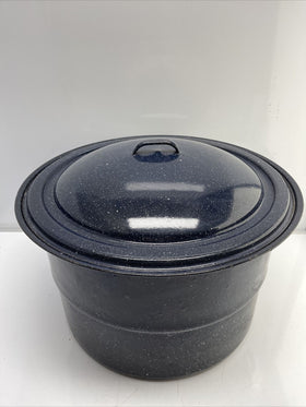 Cookware Vintage Canning Stock Pot Black Speckled XL w/ Wire Rack *