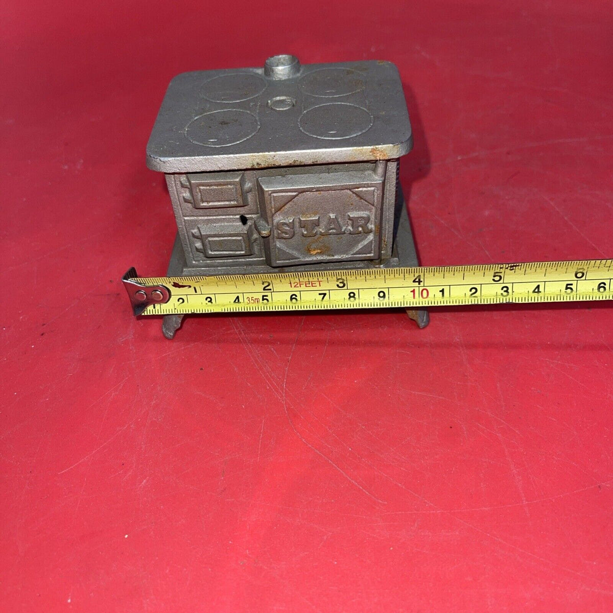 Vtg Star Miniature Cast Iron Cookstove 4x3 Dollhouse Sample Wood Burning Stove