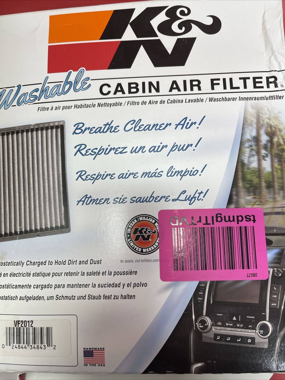 K&N VF2012  Washable & Reusable Cabin  Air Filter Cleans