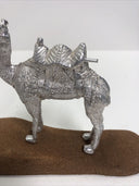 Vintage Set Silver Camel & Man Statue on Wood Stand Sculpture Figurine