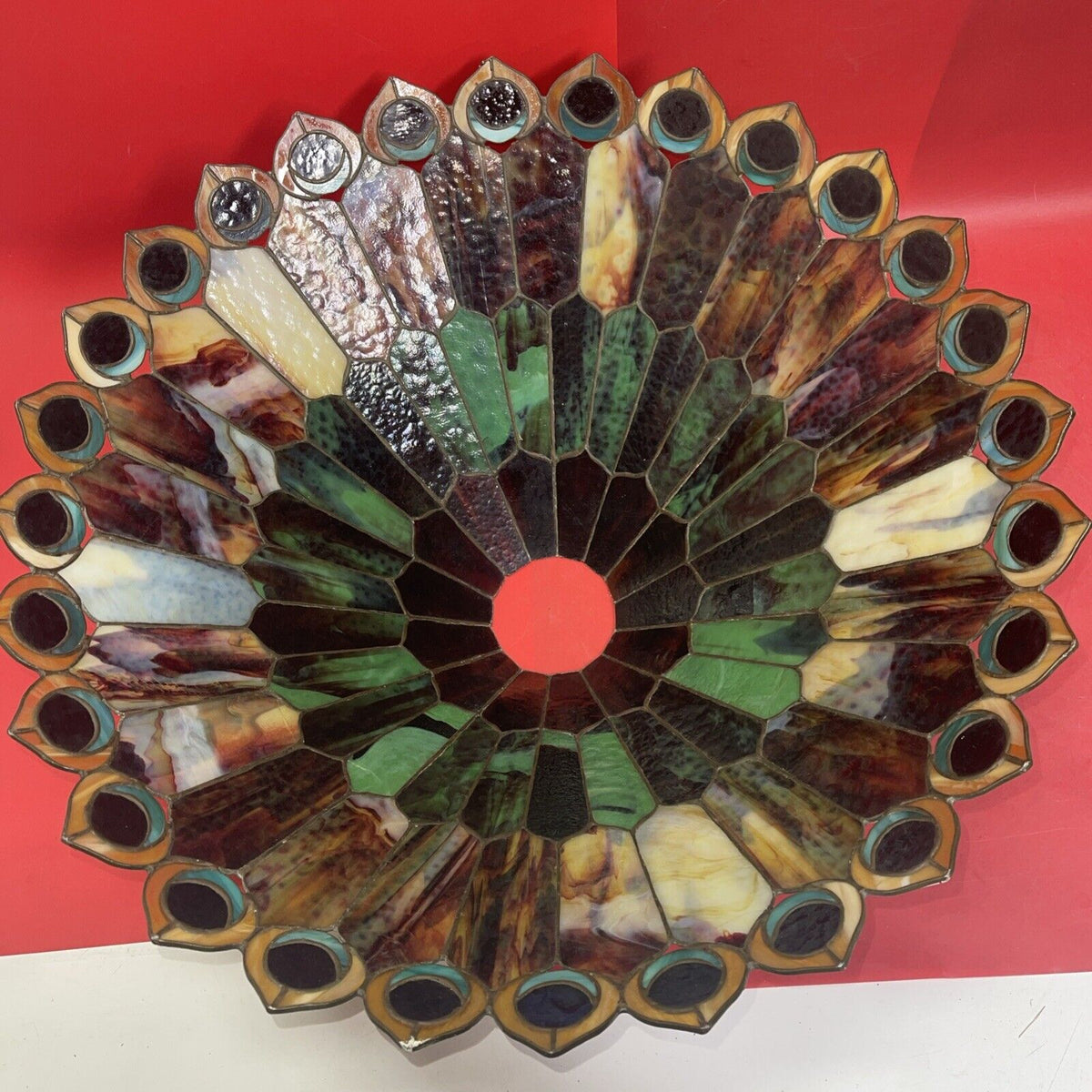 Tiffany Style Stained Glass Lamp Shade Peacock Tail Decorative, 23" Diameter