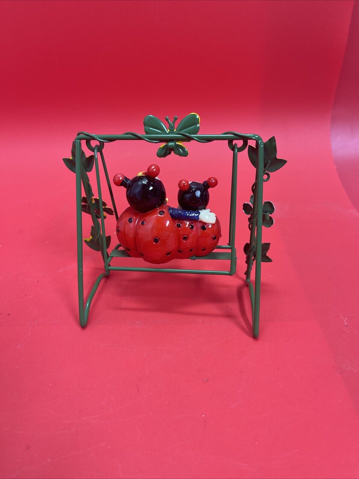 Vintage Animated Lady Bugs Working Swing Friends Metal Rod Figurine Trinket Deco