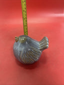 Blue and Brown Pottery Pudgy, Puffed Up Sitting Bird Figure, Garden Decoration