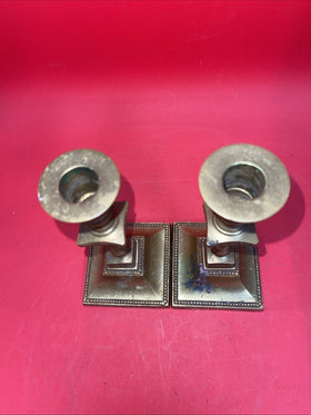 Old Brass Candlestick Holders Pair 7" Weighted Base