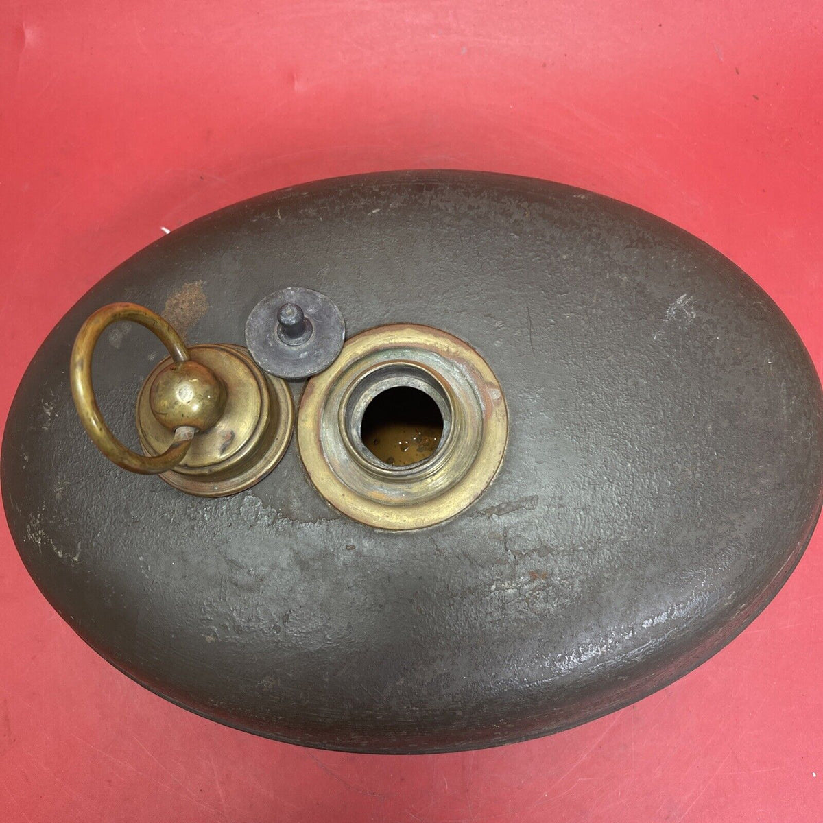 Antique Brass and Copper Bed Warmer -  Hot Water Bottle - Oval 11 1/2”