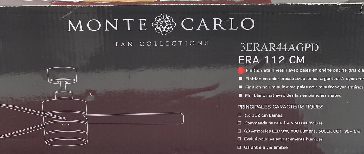 Monte Carlo Fan Collection Color Ecabado/Aged Pewter 44" Hugger LED
