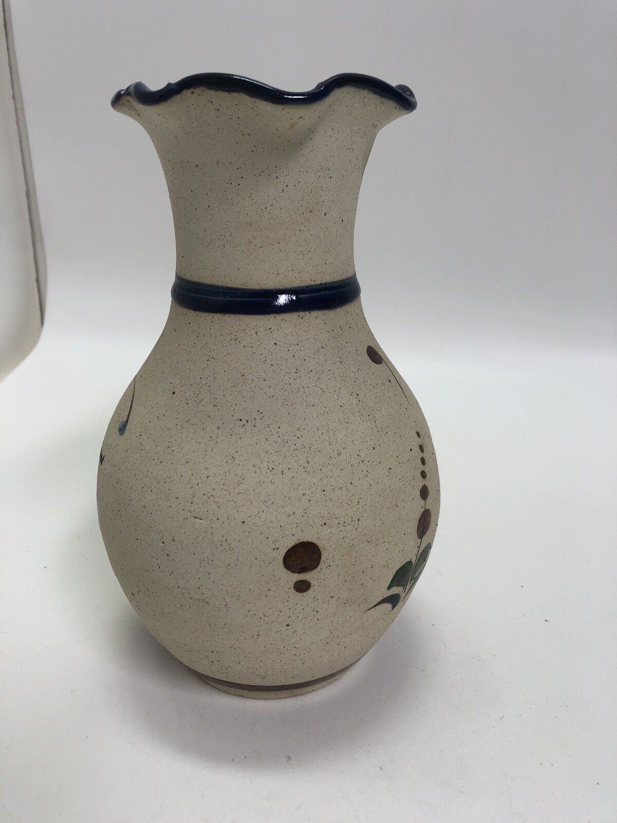 Vintage vase  Tonala Pottery Mexican Folk Art Bird Flowers Sand Stone Signed JC