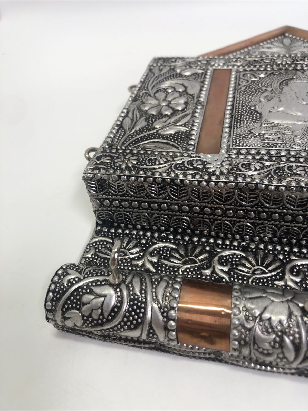 Hammered Metal Hanging Key Case w/ Elephant God Ganesh
