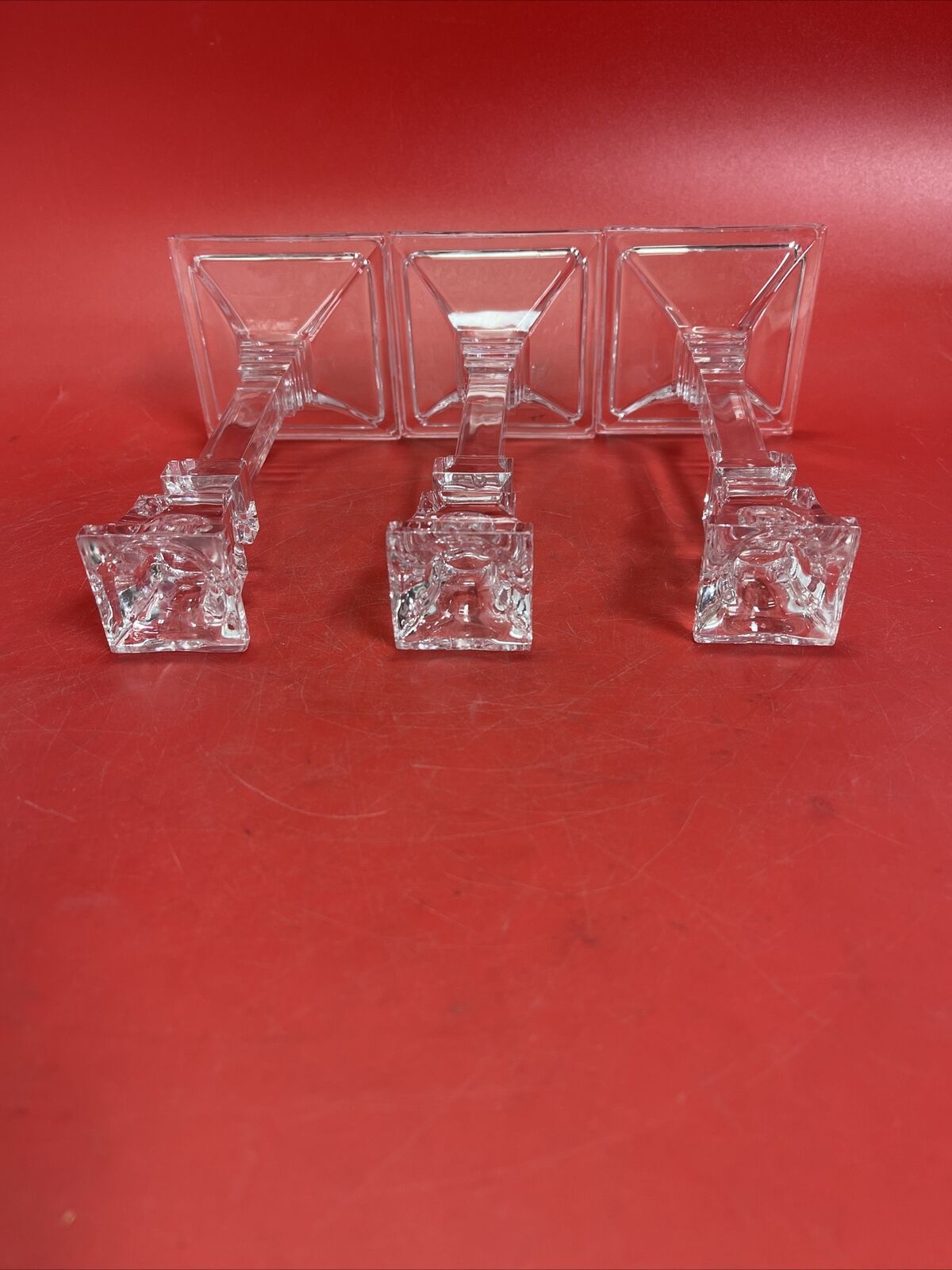 Set of (3) 8" Tall Square Base Glass Candle-stick Holders