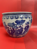 16" Ladies Blue & White Porcelain Fishbowl