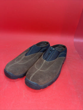 BASS Women's Slip on Suede Mules with Zipper  Size 7 Brown With Black Trim